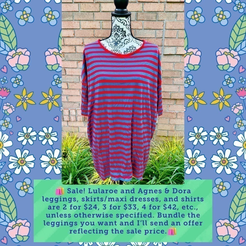 NWT Lularoe Blue & Red Striped Irma Top Size Large